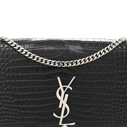 Saint Laurent Calfskin Crocodile Embossed Medium Classic Monogram Kate Tassel Satchel Black 8 of 12