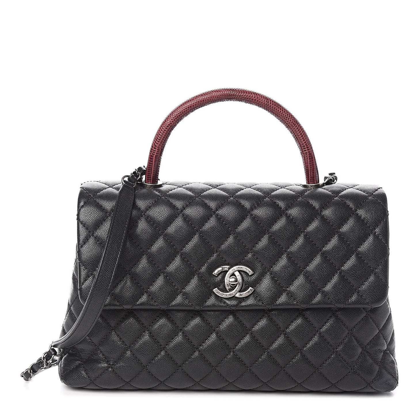 Caviar Lizard Quilted Medium Coco Handle Flap Black