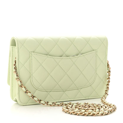 Chanel Caviar Quilted Wallet on Chain WOC Light Green 3 of 12