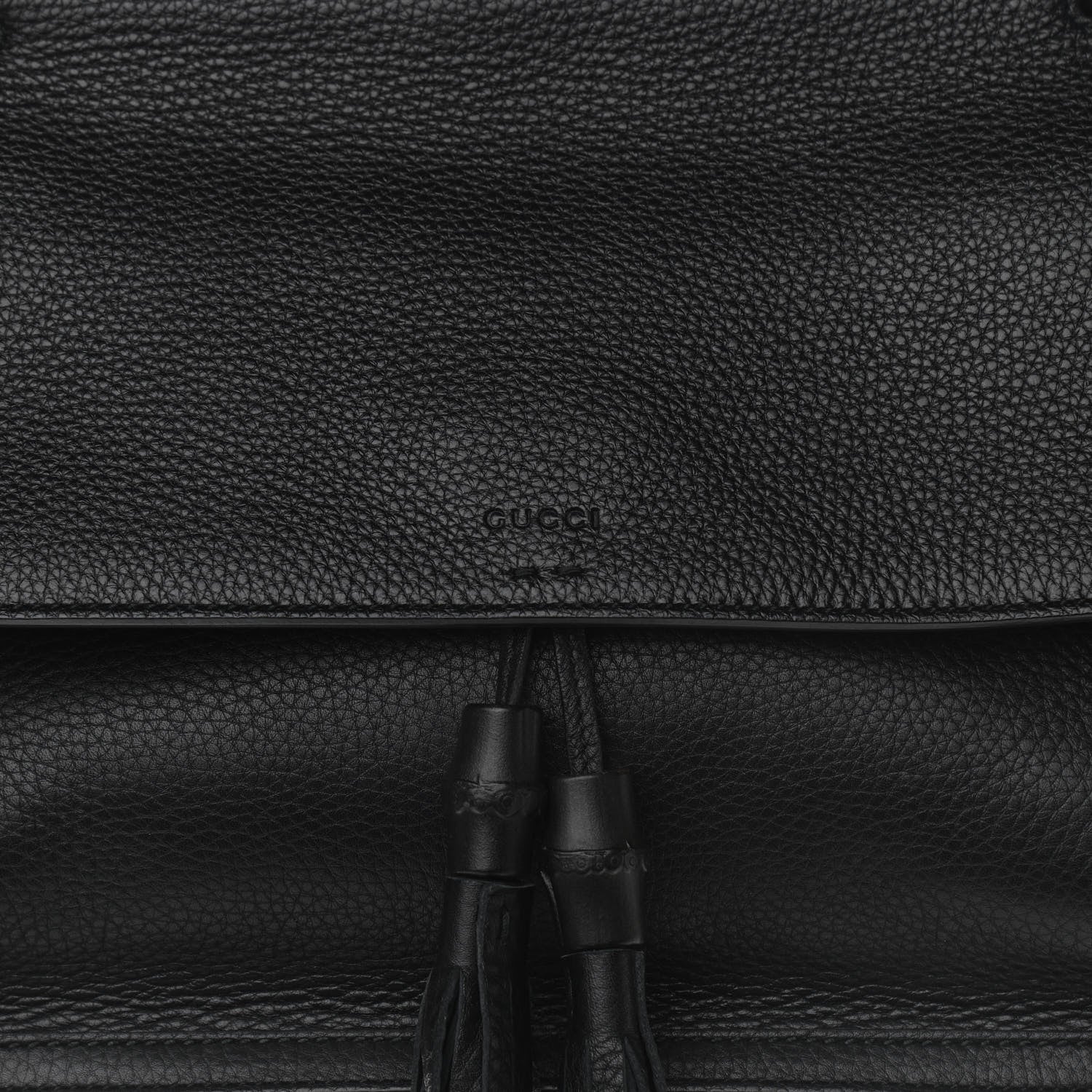 Gucci Pebbled Calfskin Medium Bamboo Daily Flap Shoulder Bag Black 7 of 9