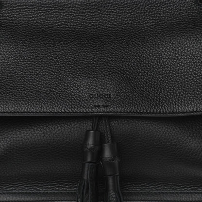 Gucci Pebbled Calfskin Medium Bamboo Daily Flap Shoulder Bag Black 7 of 9