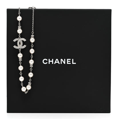Chanel Pearl Crystal CC Necklace Silver 7 of 7
