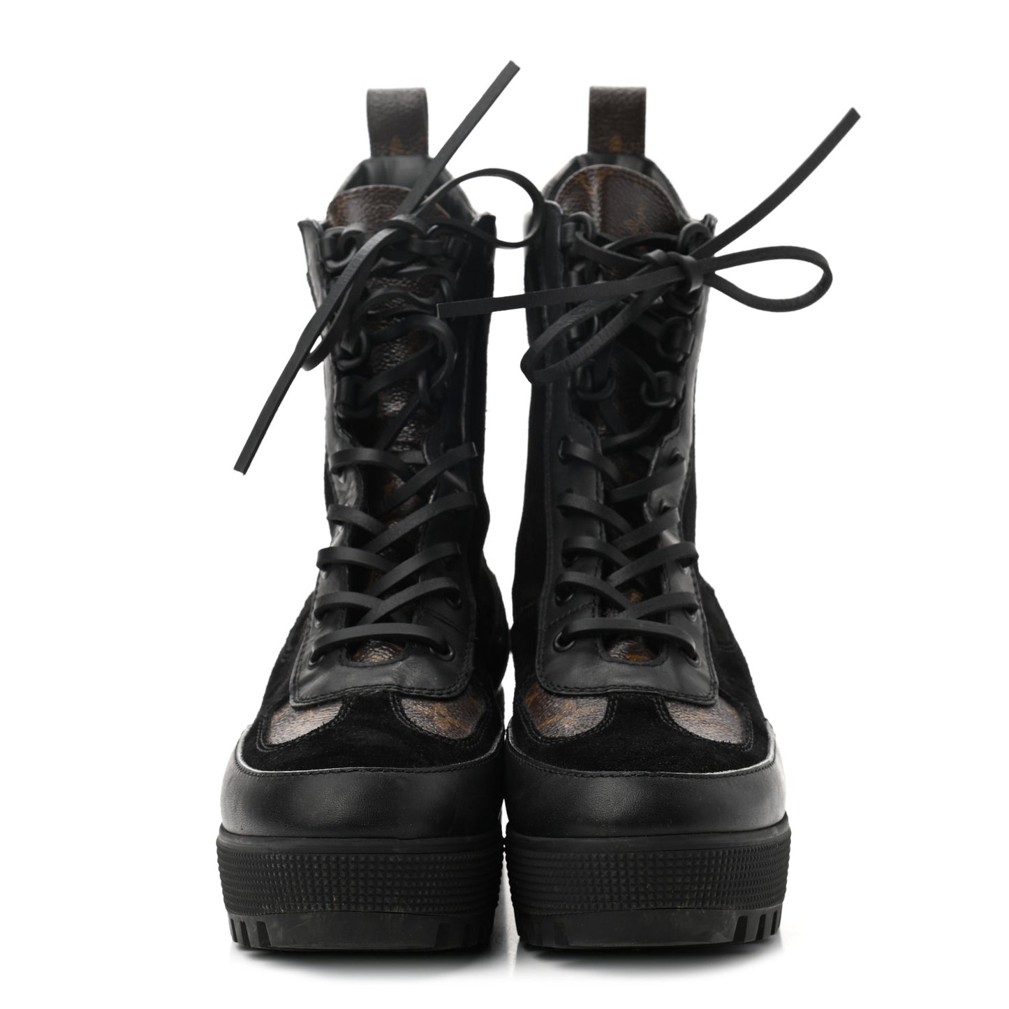 Suede Calfskin Monogram Laureate Platform Desert Boots 38 Black