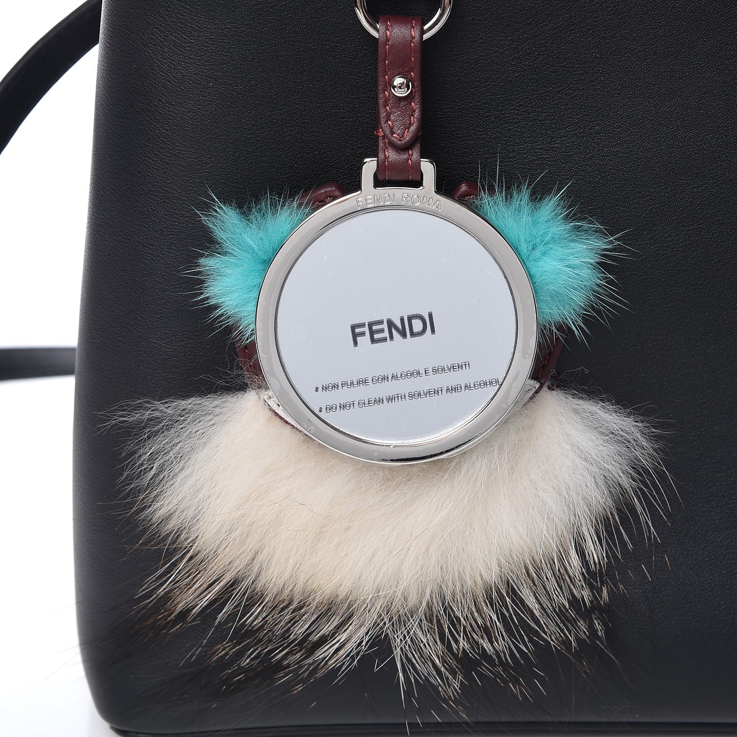 Fendi Vitello Dolce Fox Mink Bi-Color Monster Mirror Charm Petite 2Jours Tote Black Bordeaux Acquamarine 8 of 8