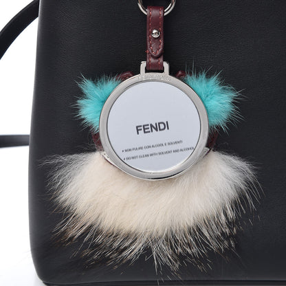 Fendi Vitello Dolce Fox Mink Bi-Color Monster Mirror Charm Petite 2Jours Tote Black Bordeaux Acquamarine 8 of 8