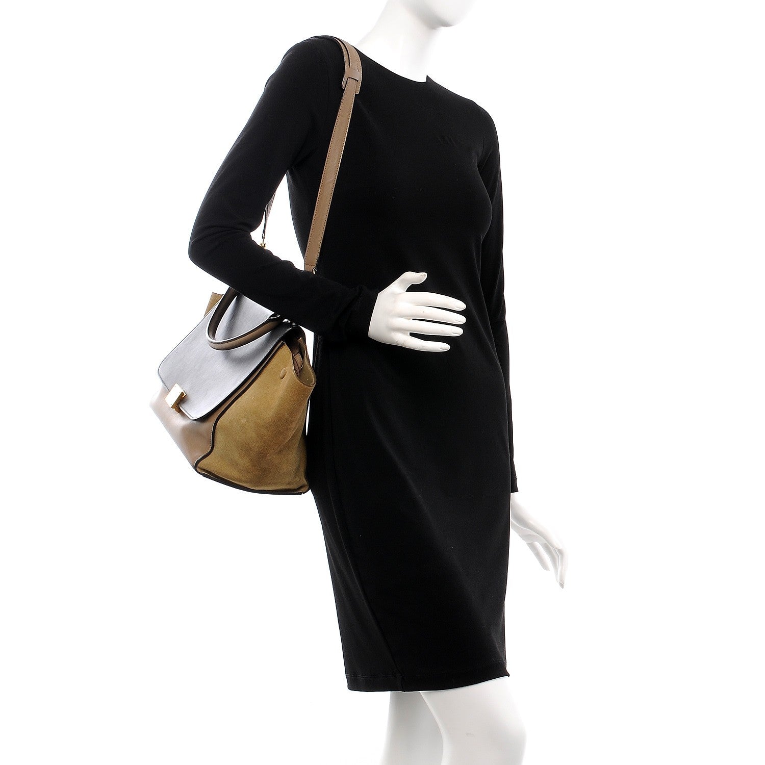 Celine Smooth Calfskin Suede Medium Tri-Color Trapeze Olive 2 of 31