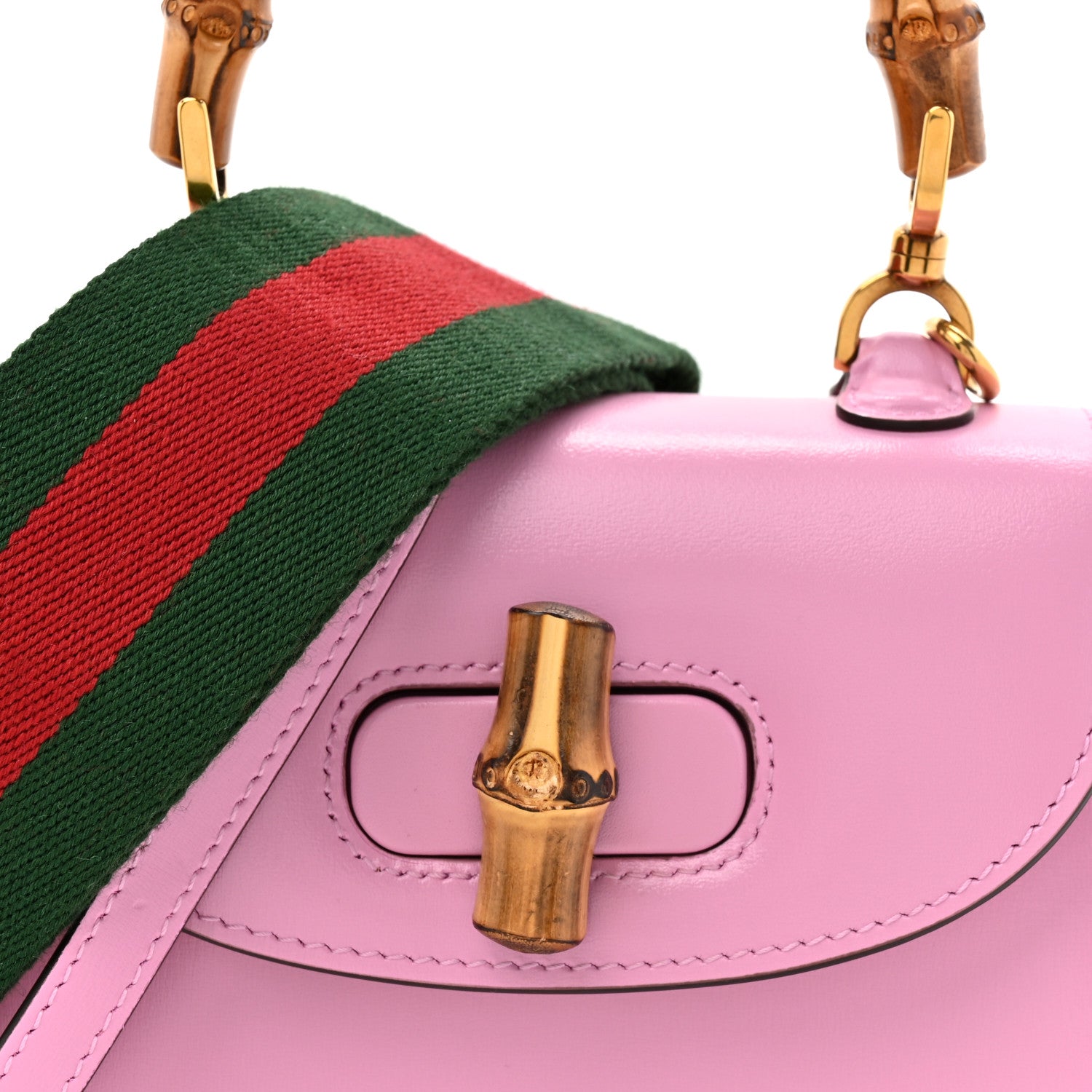 Gucci Boarded Dyana Lux Calfskin Web Mini Bamboo 1947 Top Handle Bag Nice Pink 8 of 10