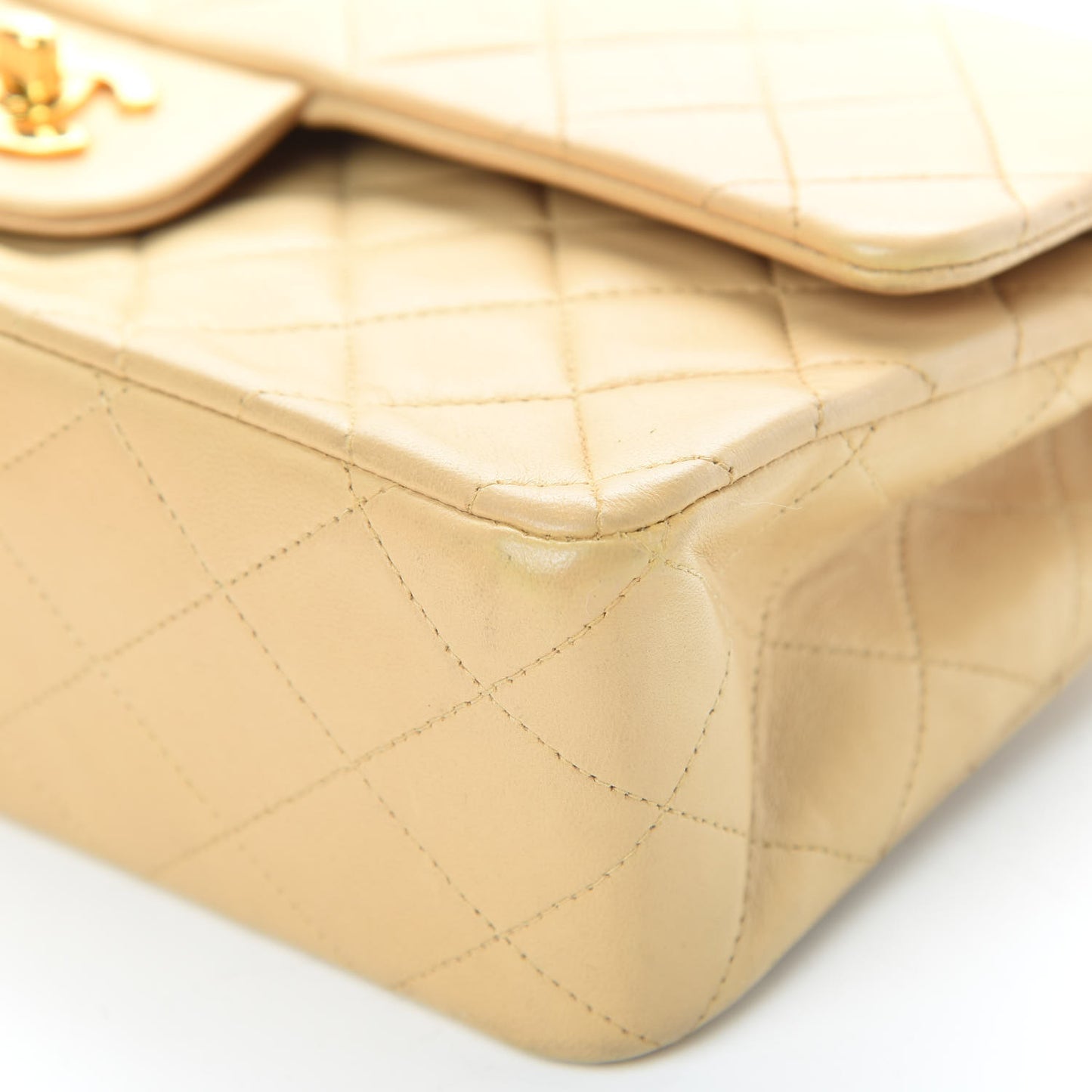 Lambskin Quilted Medium Double Flap Beige