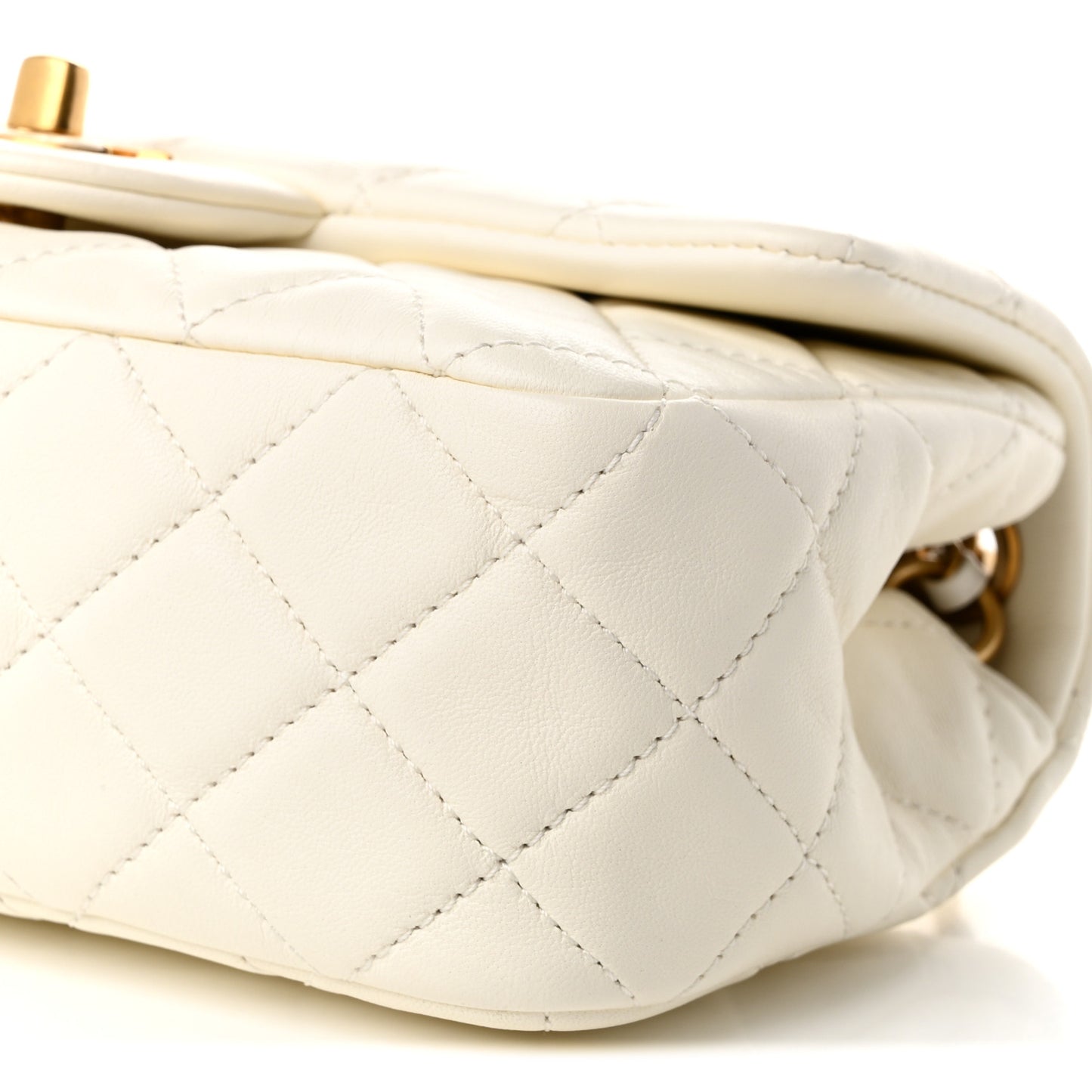 Lambskin Quilted Mini Rectangular Pearl Crush Flap White