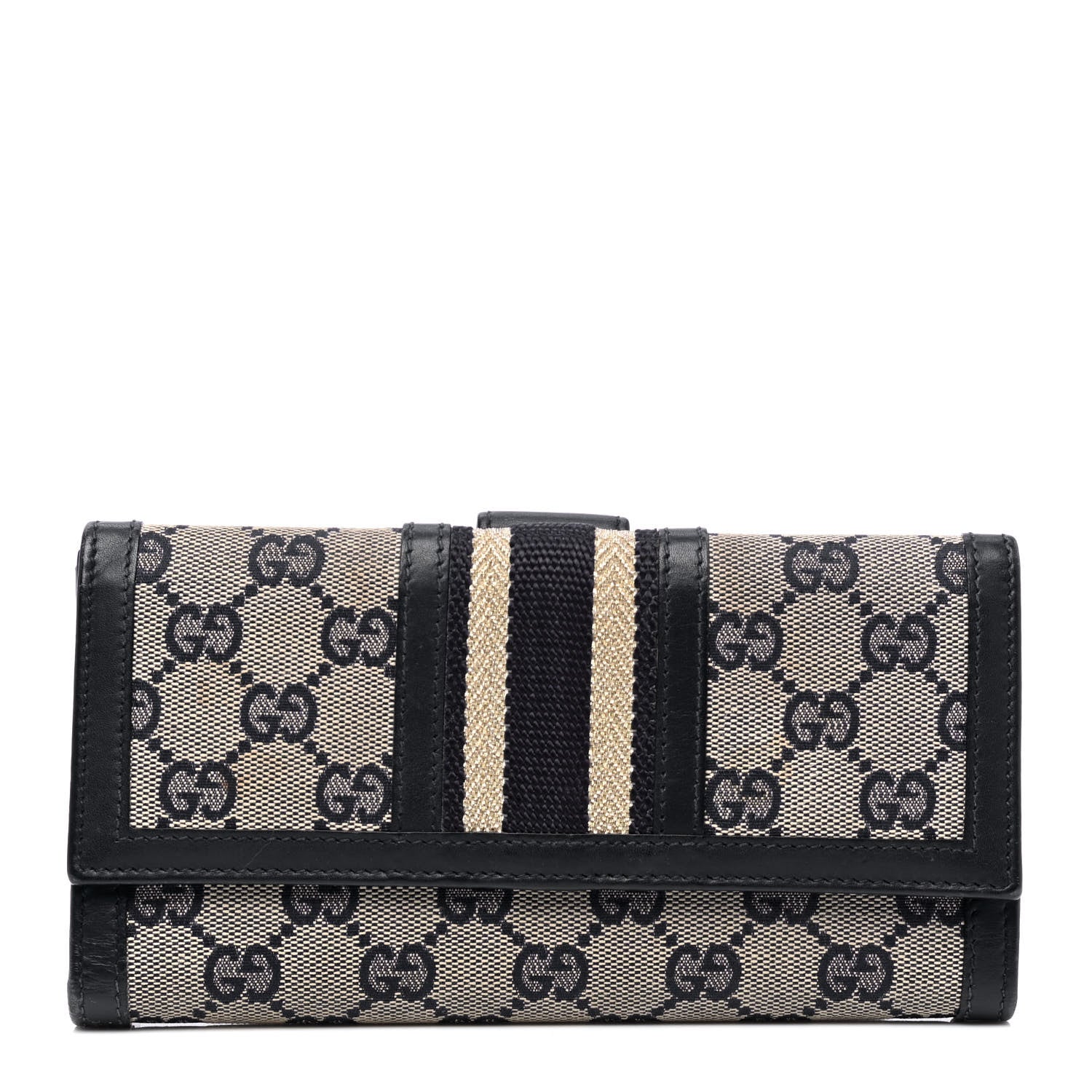 Gucci Monogram Vintage Web Continental Wallet Navy Blue 1 of 5