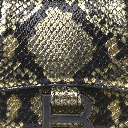 Balenciaga Shiny Calfskin Snakeskin Embossed Hourglass Top Handle Bag XS Gold Black 8 of 11