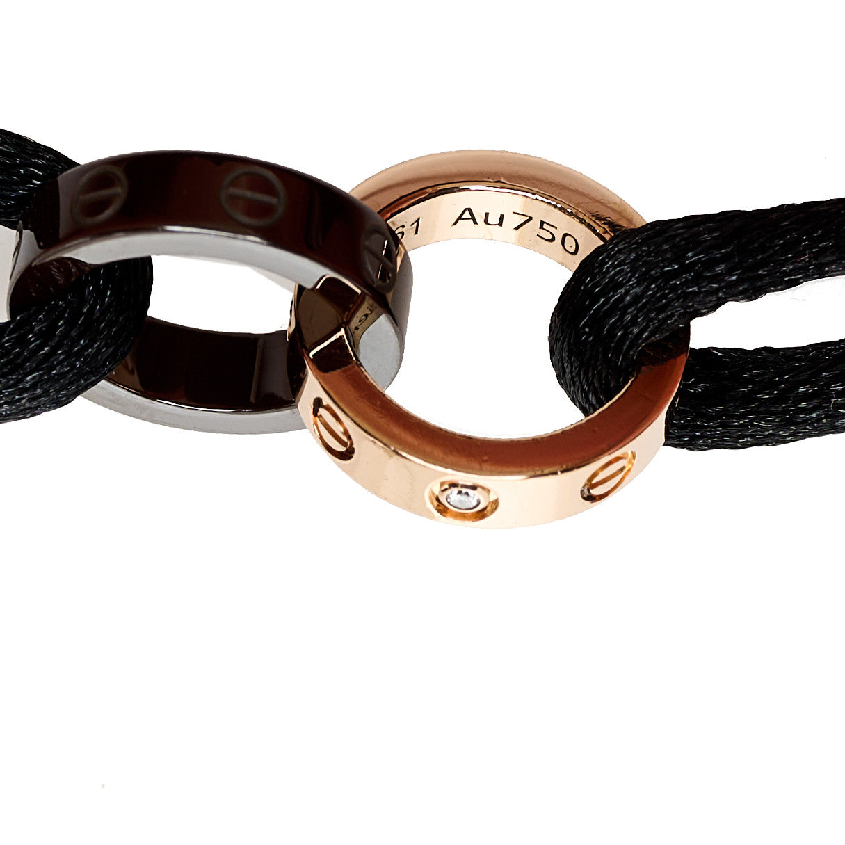 18K Pink Gold Ceramic 4 Diamond LOVE Cord Bracelet Black