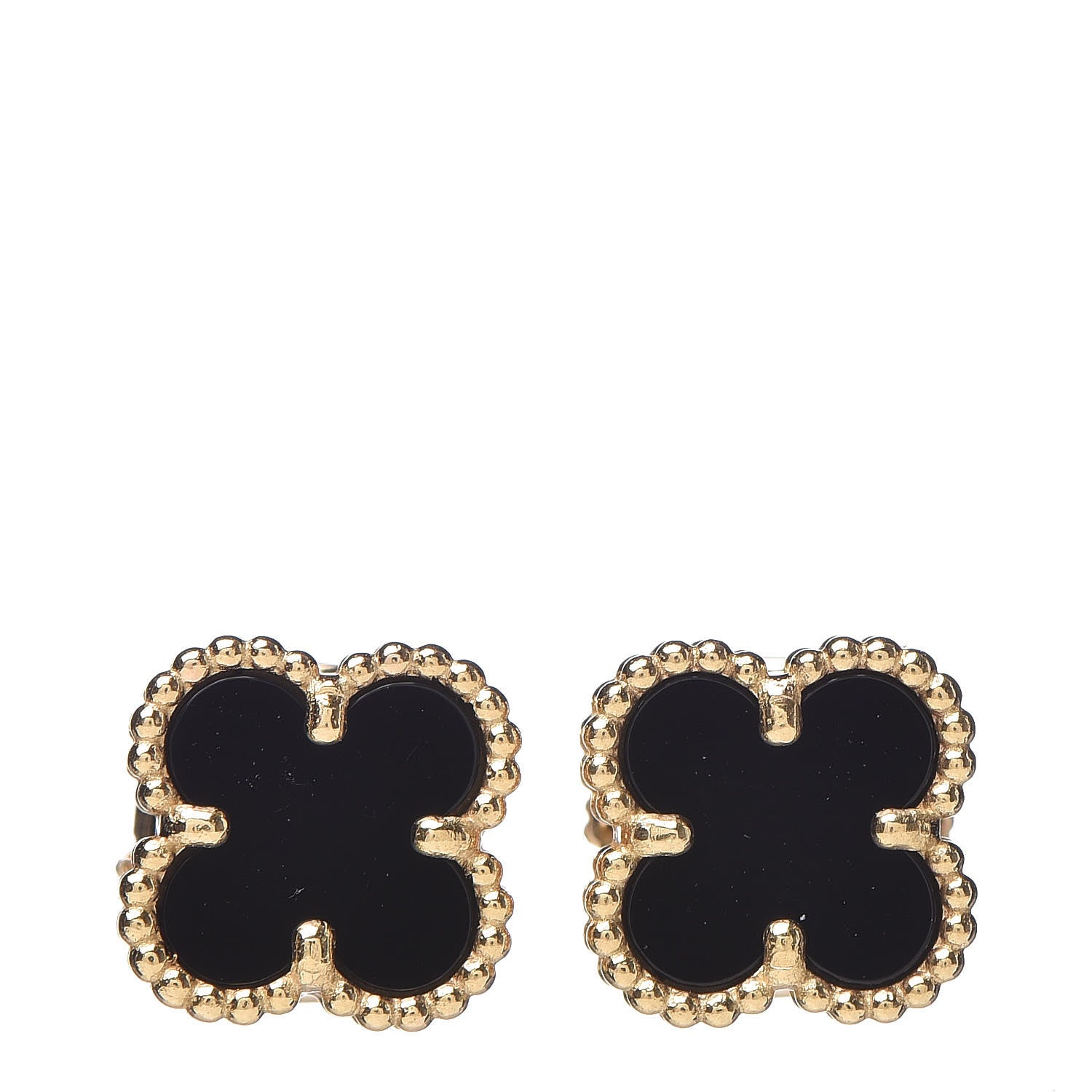 Van Cleef & Arpels 18K Yellow Gold Black Onyx Sweet Alhambra Earrings 1 of 5