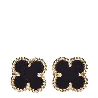 Van Cleef & Arpels 18K Yellow Gold Black Onyx Sweet Alhambra Earrings 1 of 5