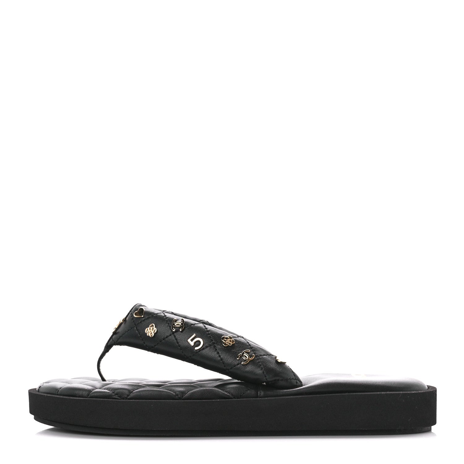 Chanel Lambskin Quilted Padded Charms Thong Sandals 39 Black 1 of 7