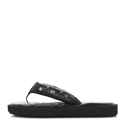 Chanel Lambskin Quilted Padded Charms Thong Sandals 39 Black 1 of 7