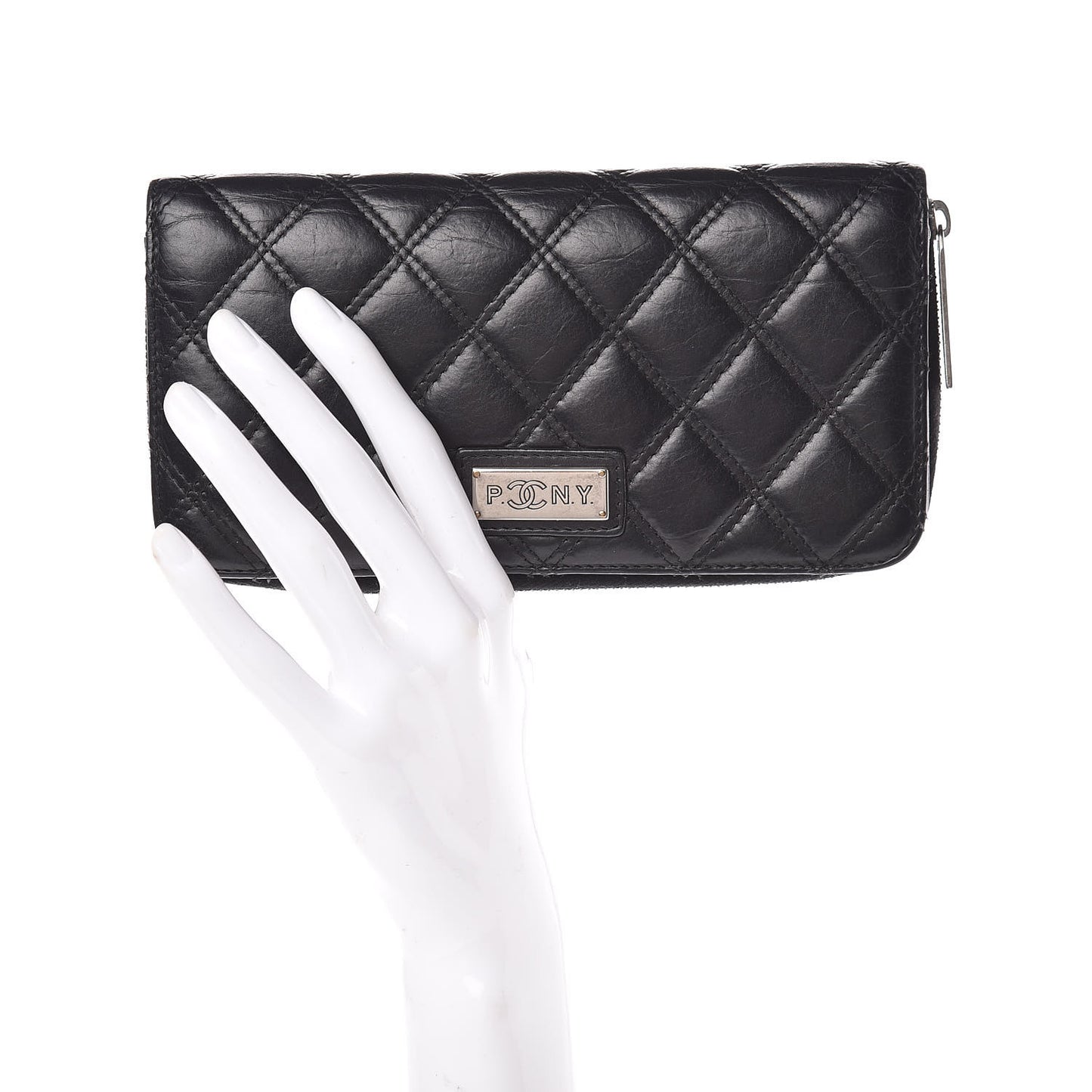 Aged Calfskin Quilted Paris New York PNY Wallet Black