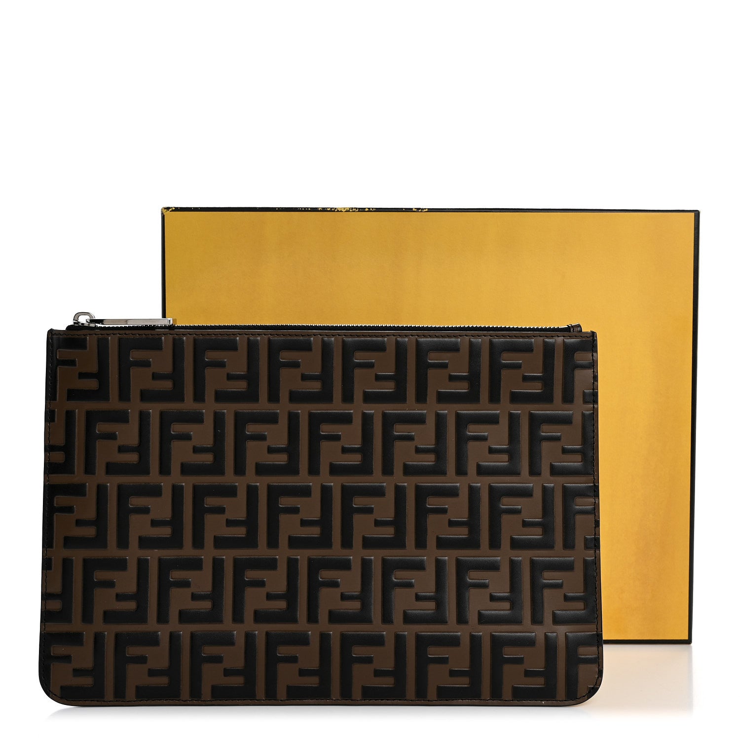 Fendi Vitello Grace FF 1974 Embossed Slim Clutch Black 1886183