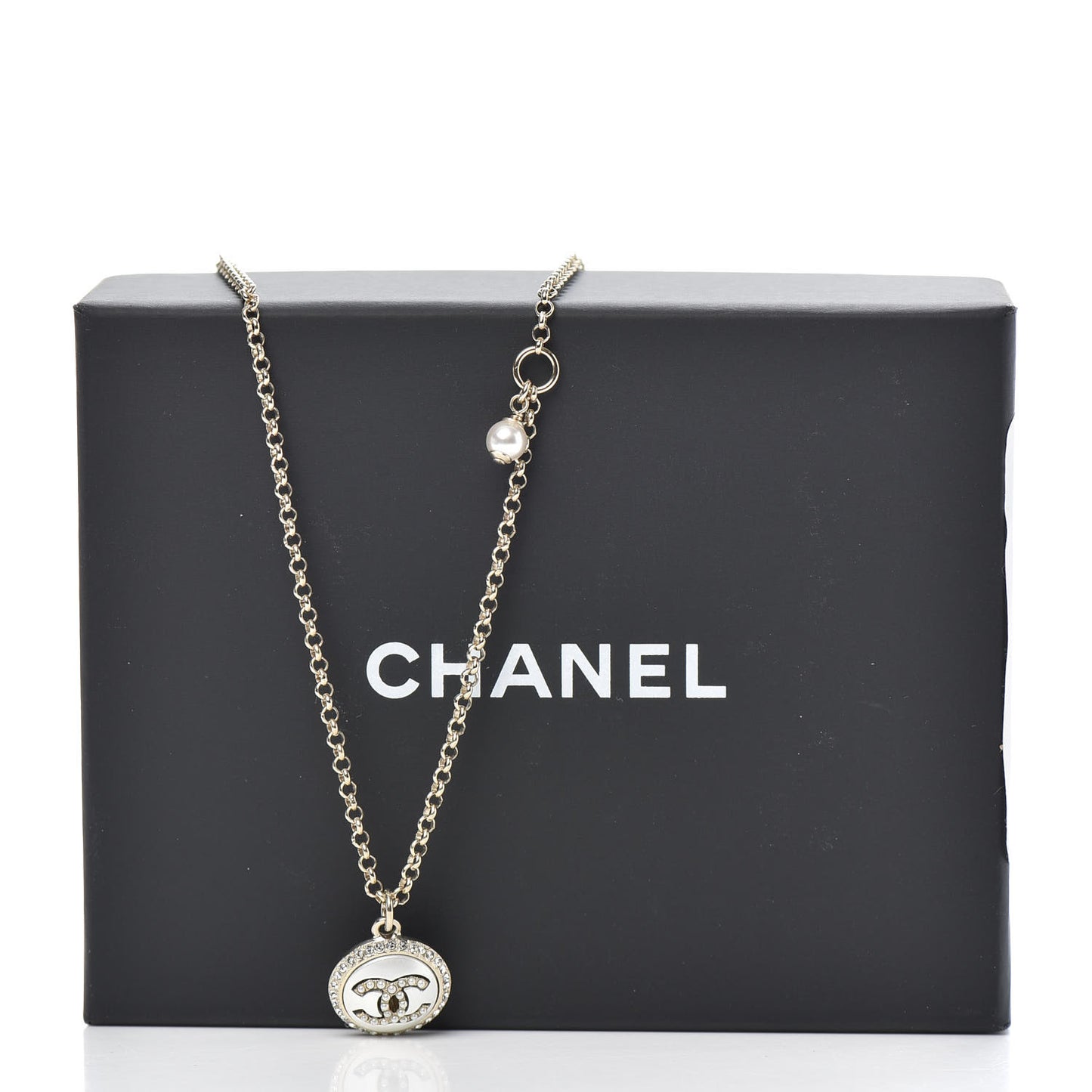 Crystal Pearl CC Necklace Gold