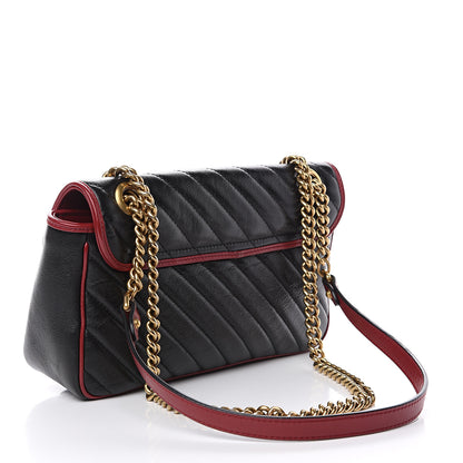Gucci Vintage Effect Calfskin Matelasse Diagonal Small Torchon GG Marmont Shoulder Bag Black Romantic Cherry 2 of 10