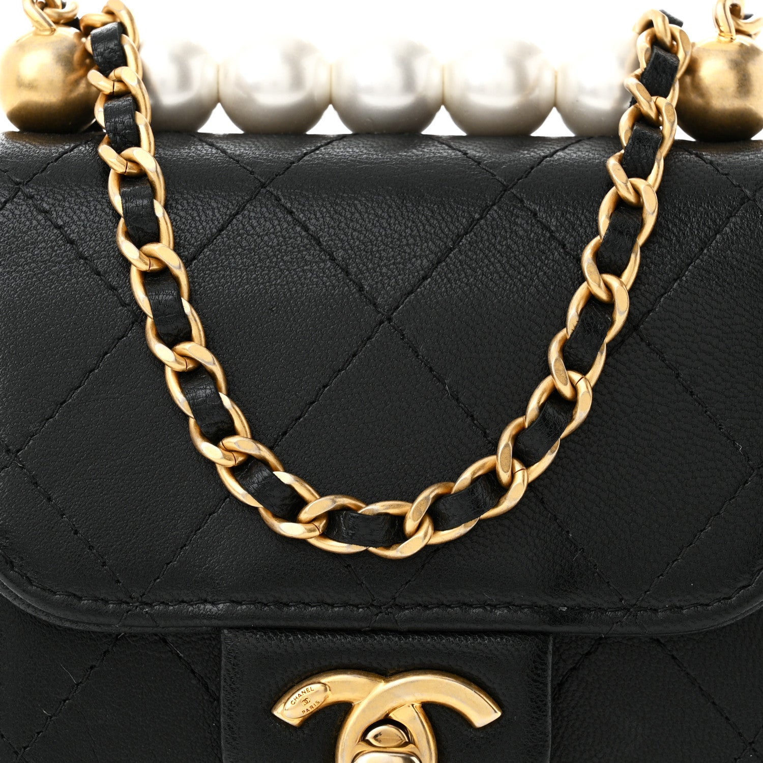 Chanel Goatskin Chic Pearls Clutch On Chain Black 8 of 11