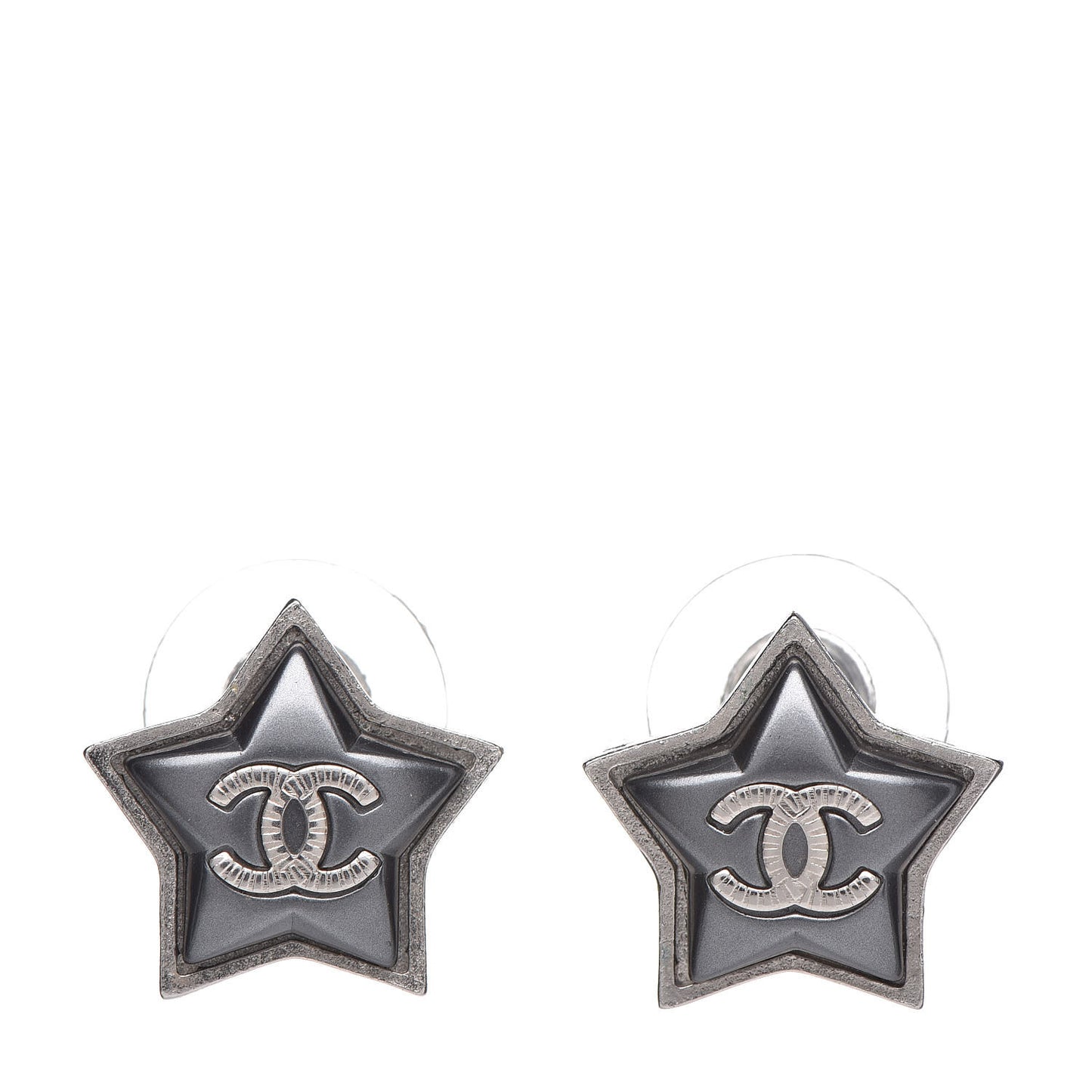 Resin CC Star Earrings Black Silver