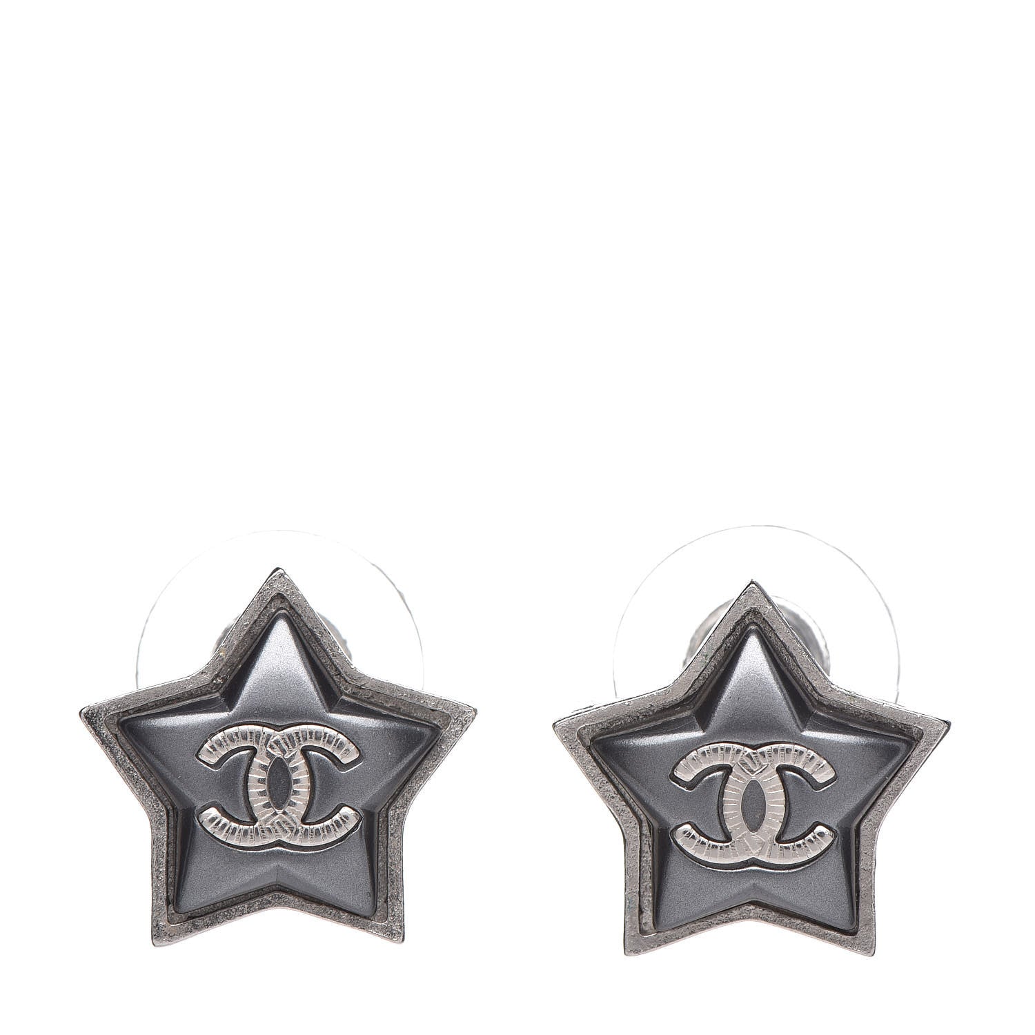 Chanel Resin CC Star Earrings Black Silver 1 of 5