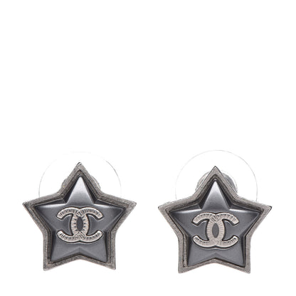 Chanel Resin CC Star Earrings Black Silver 1 of 5