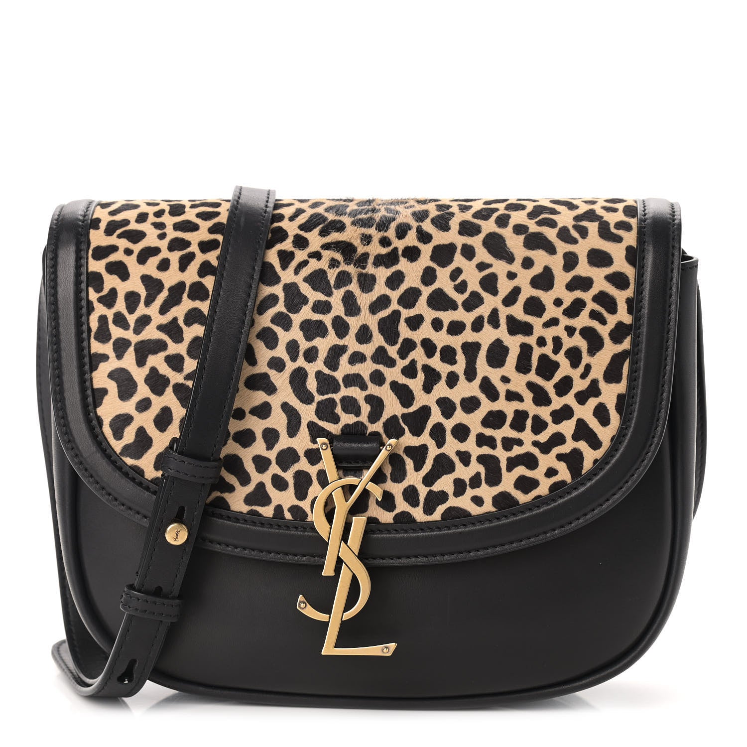 Saint Laurent Pony Hair Calfskin Leopard Print Monogram Medium Kaia Satchel Black 1 of 9