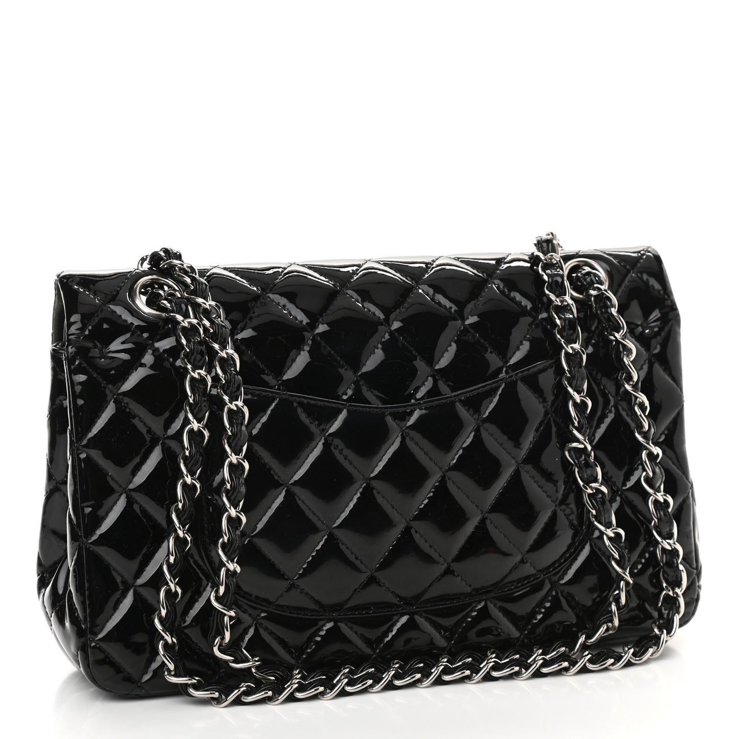 Patent Quilted Medium Double Flap Black