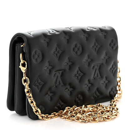 Louis Vuitton Lambskin Embossed Monogram Pochette Coussin Black 3 of 12