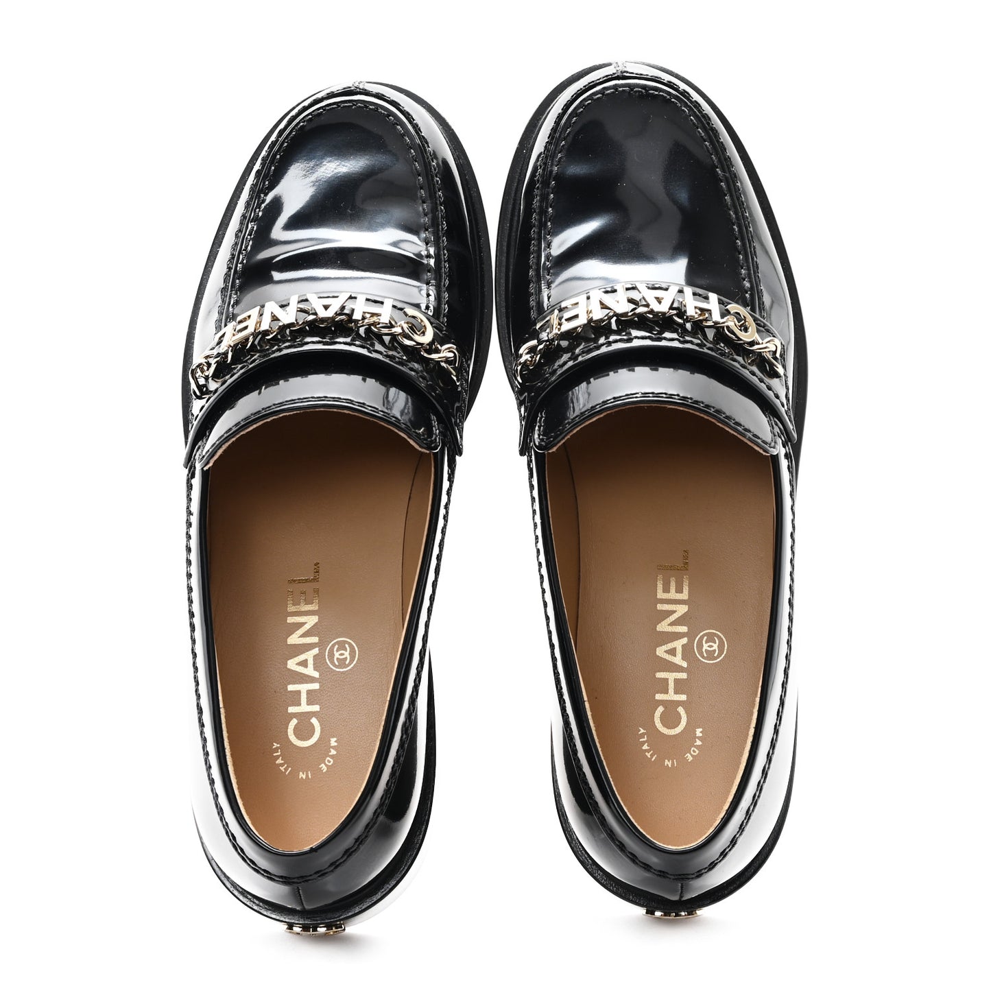 Shiny Calfskin Logo Loafers 38.5 Black