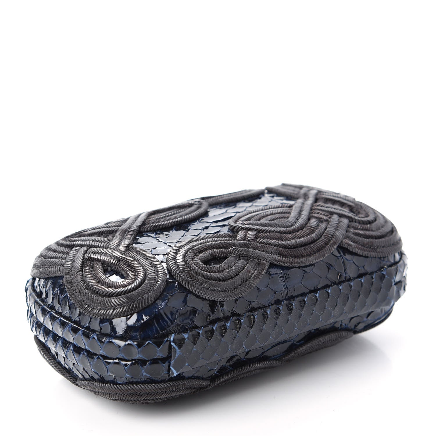 Bottega Veneta Snakeskin Passamaneria Woven Knot Clutch Tourmaline 4 of 7