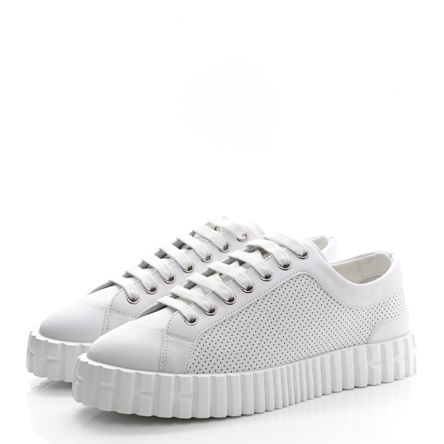 Perforated Calfskin Cross Sneakers 37 White
