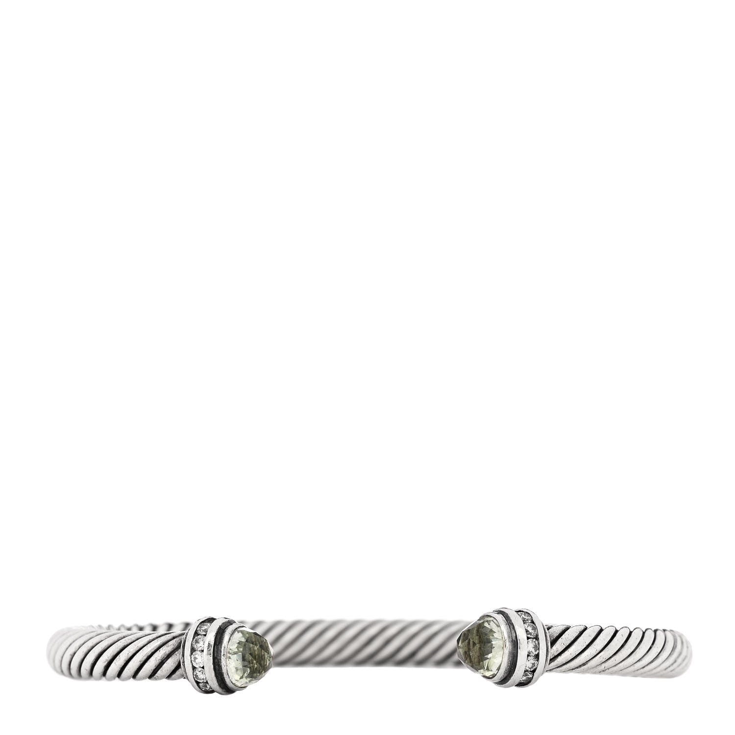 David Yurman Sterling Silver Diamond Prasiolite 5mm Cable Classics Bracelet 1 of 3