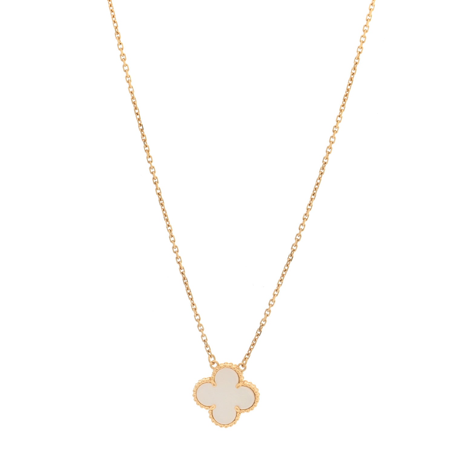 Van Cleef & Arpels 18K Yellow Gold Mother of Pearl Vintage Alhambra Pendant Necklace 1 of 4