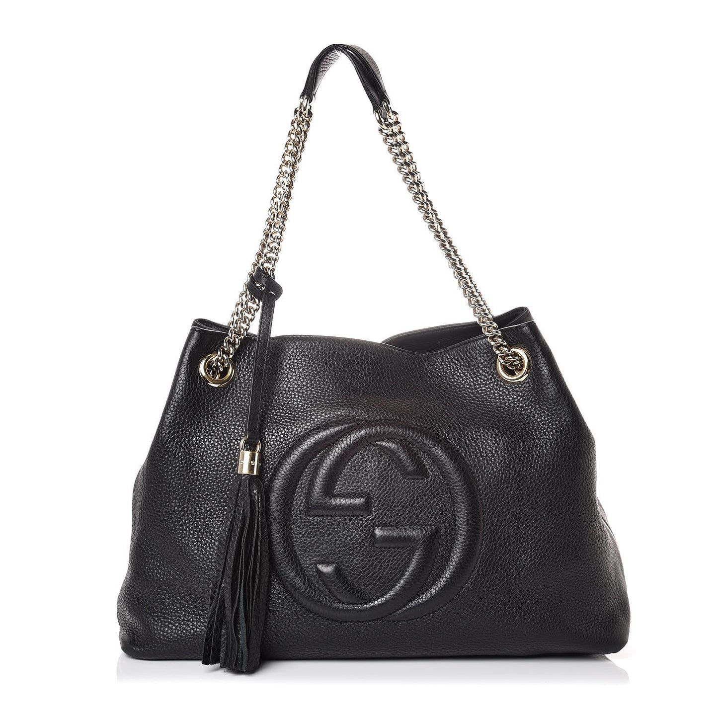 Pebbled Calfskin Medium Soho Chain Shoulder Bag Black