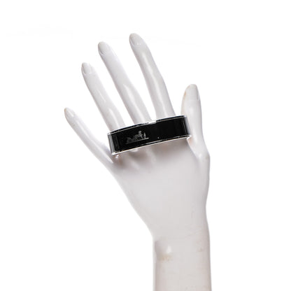 Hermes Enamel Printed Wide Caleche Bracelet 62 Black 2 of 7