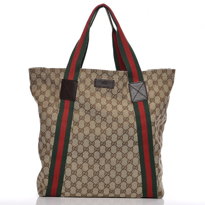 Gucci GG Monogram Medium Web Handle Vertical Tote Dark Brown 1 of 10