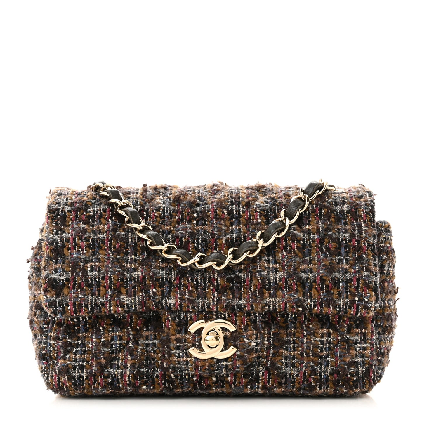 Tweed Quilted Mini Rectangular Flap Brown Multicolor
