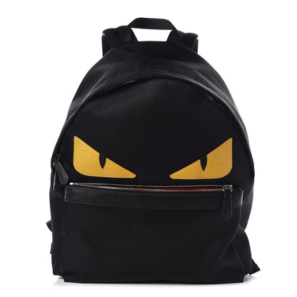 Fendi Nylon Vitello Elite Monster Eyes Rounded Backpack Black Yellow 1 of 8