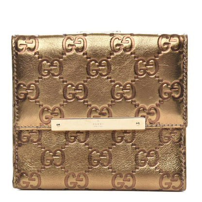 Gucci Metallic Guccissima Metal Bar French Flap Wallet Gold 1 of 9