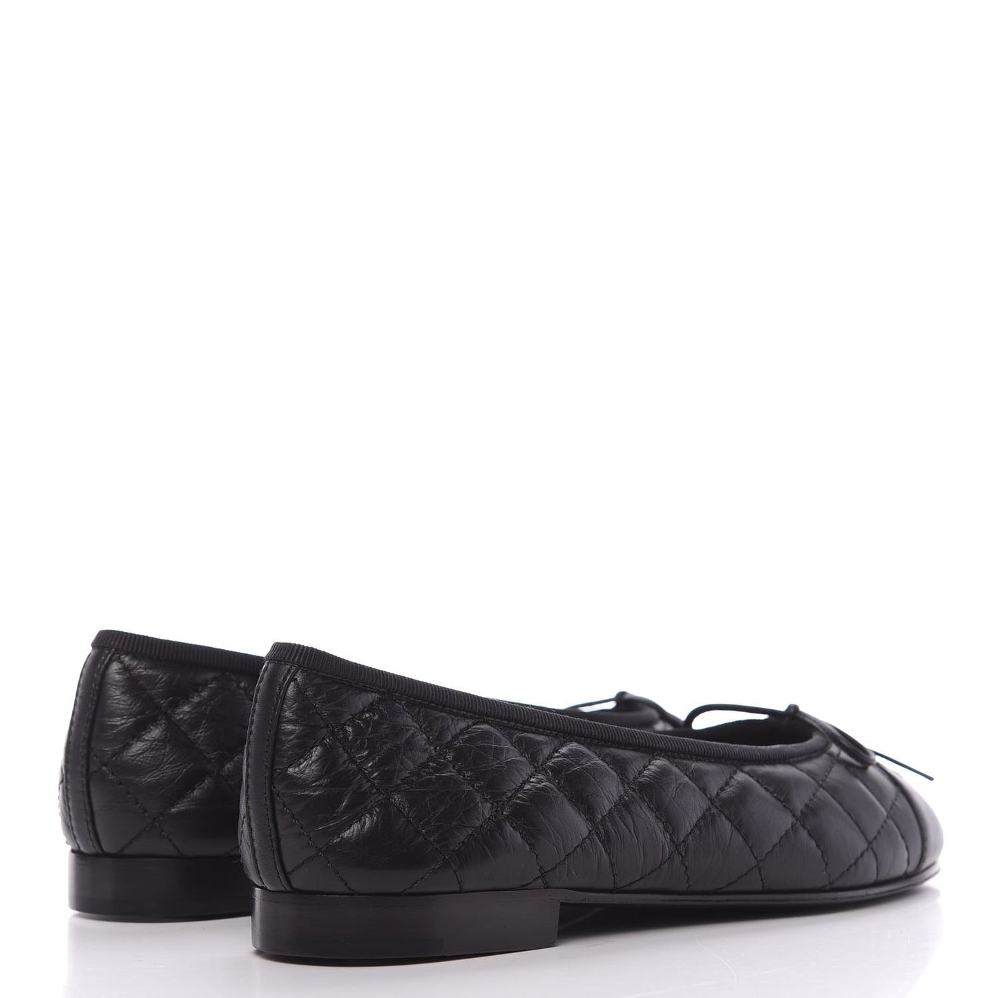Aged Calfskin Quilted CC Cap Toe Ballerina Flats 37.5 Black