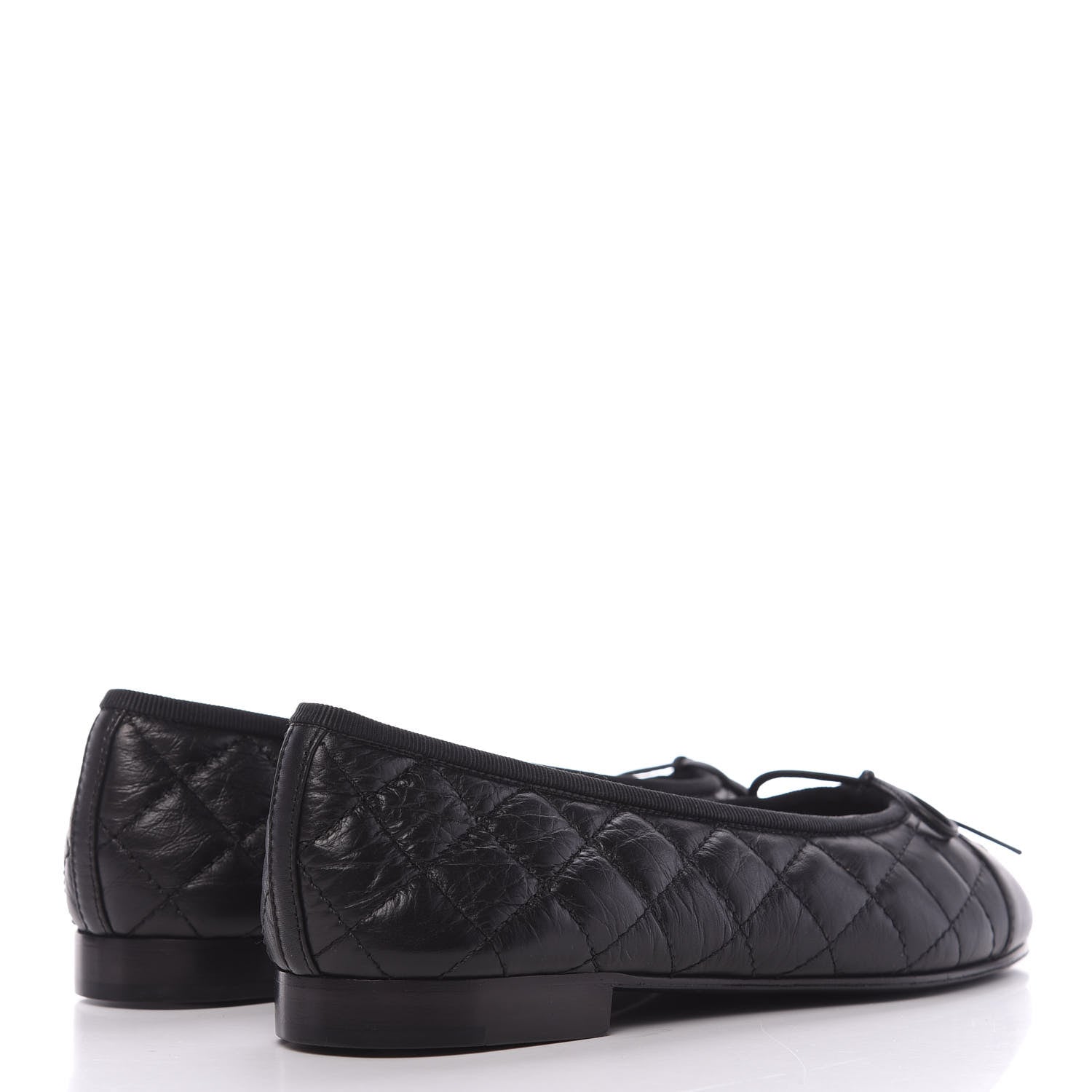 Chanel Aged Calfskin Quilted CC Cap Toe Ballerina Flats 37.5 Black 4 of 11