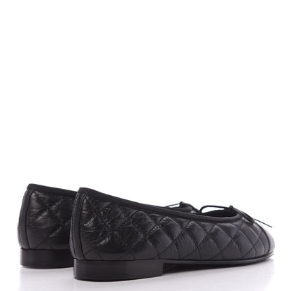 Chanel Aged Calfskin Quilted CC Cap Toe Ballerina Flats 37.5 Black 4 of 11