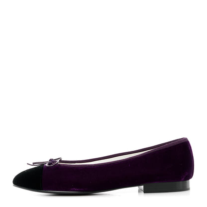 Chanel Velvet Cap Toe Ballerina Flats 37.5 Purple Black 1 of 8