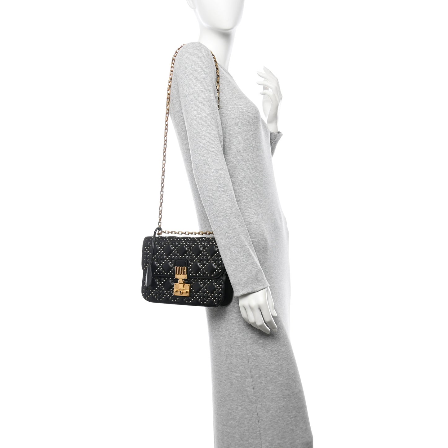 Lambskin Cannage Studded Large Dioraddict Flap Bag Black