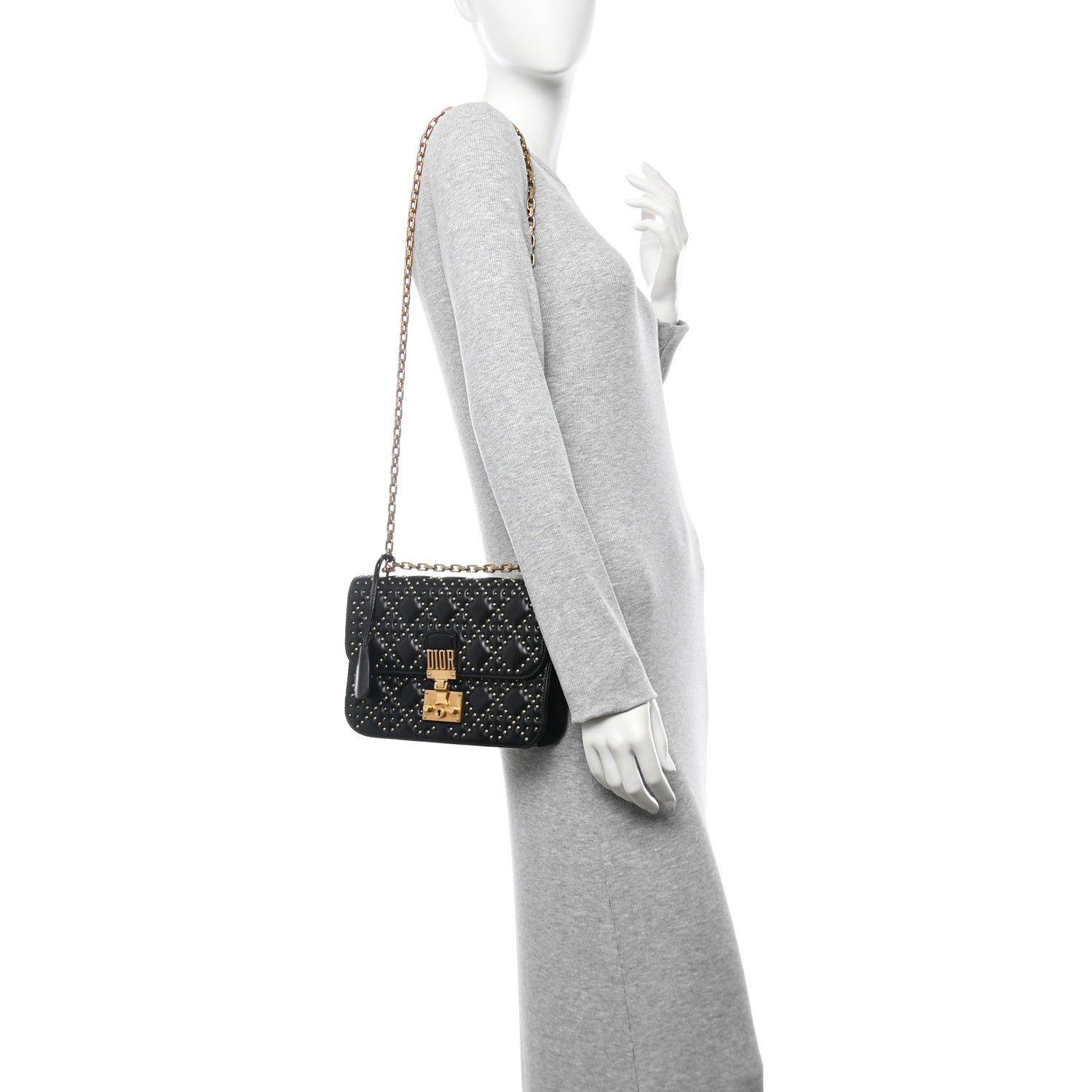 Christian Dior Lambskin Cannage Studded Large Dioraddict Flap Bag Black 2 of 11