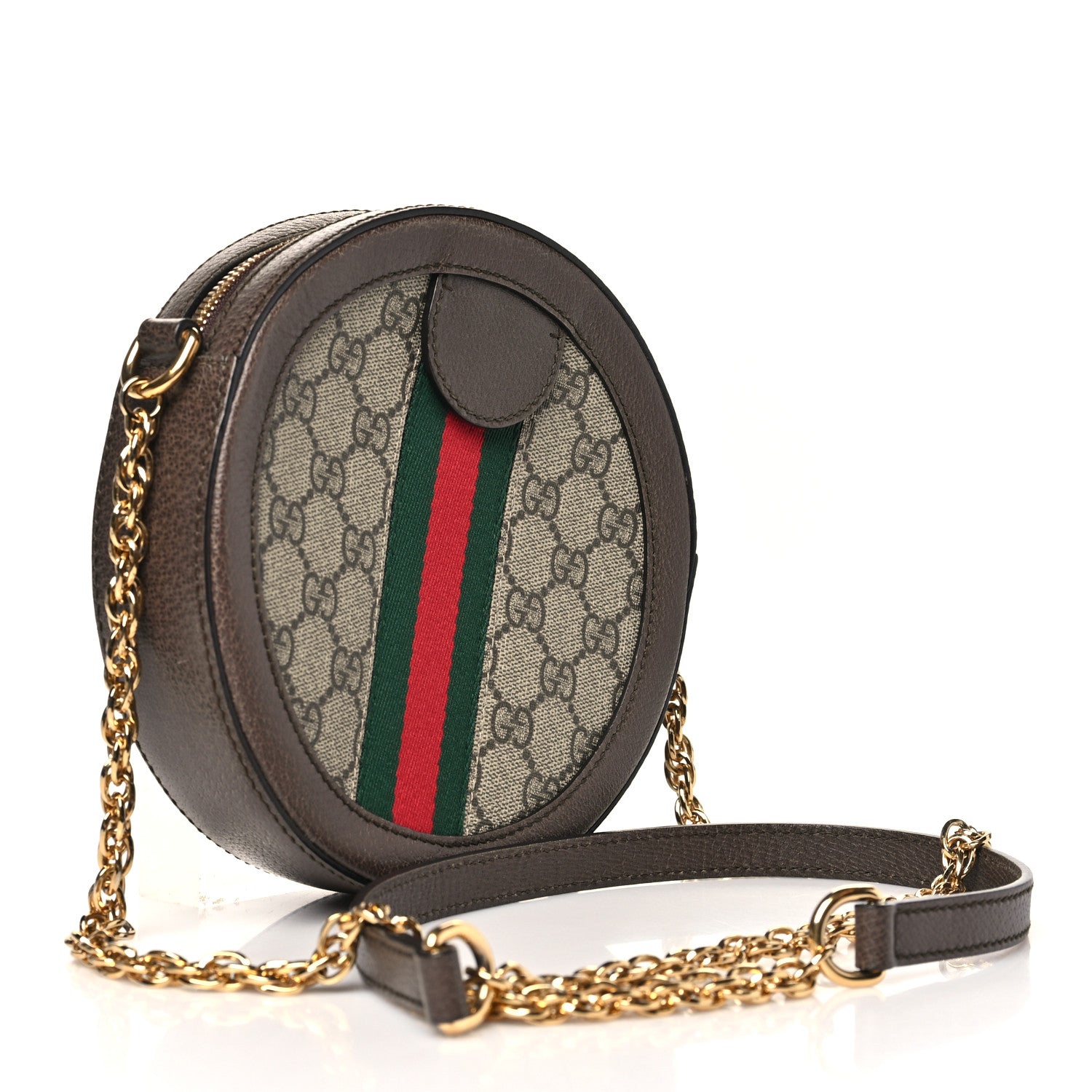 Gucci GG Supreme Monogram Web Mini Ophidia Round Shoulder Bag Brown 3 of 10