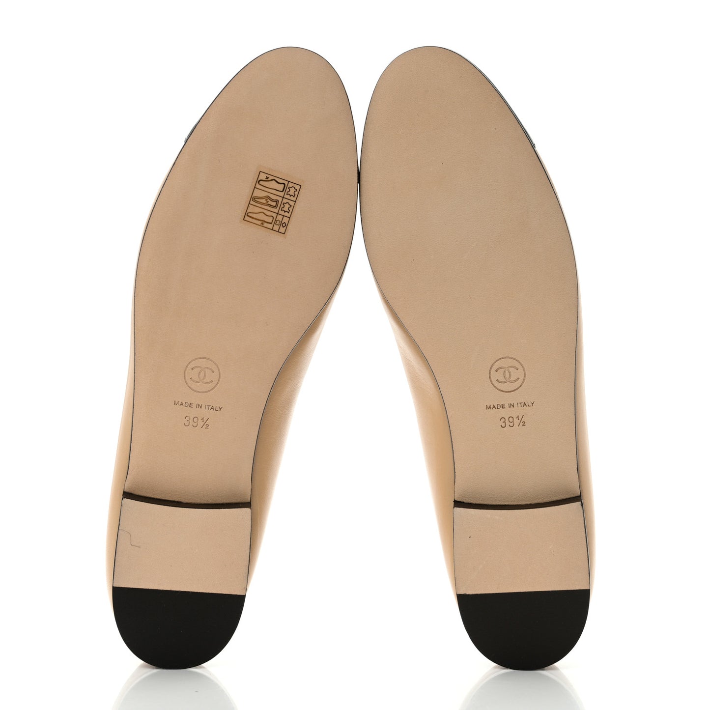 Lambskin Cap Toe Ballerina Flats 39.5 Beige Black